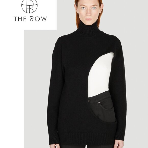 New $2690 The Row Erica cut outTurtleneck cashmere Sweater Black blouse